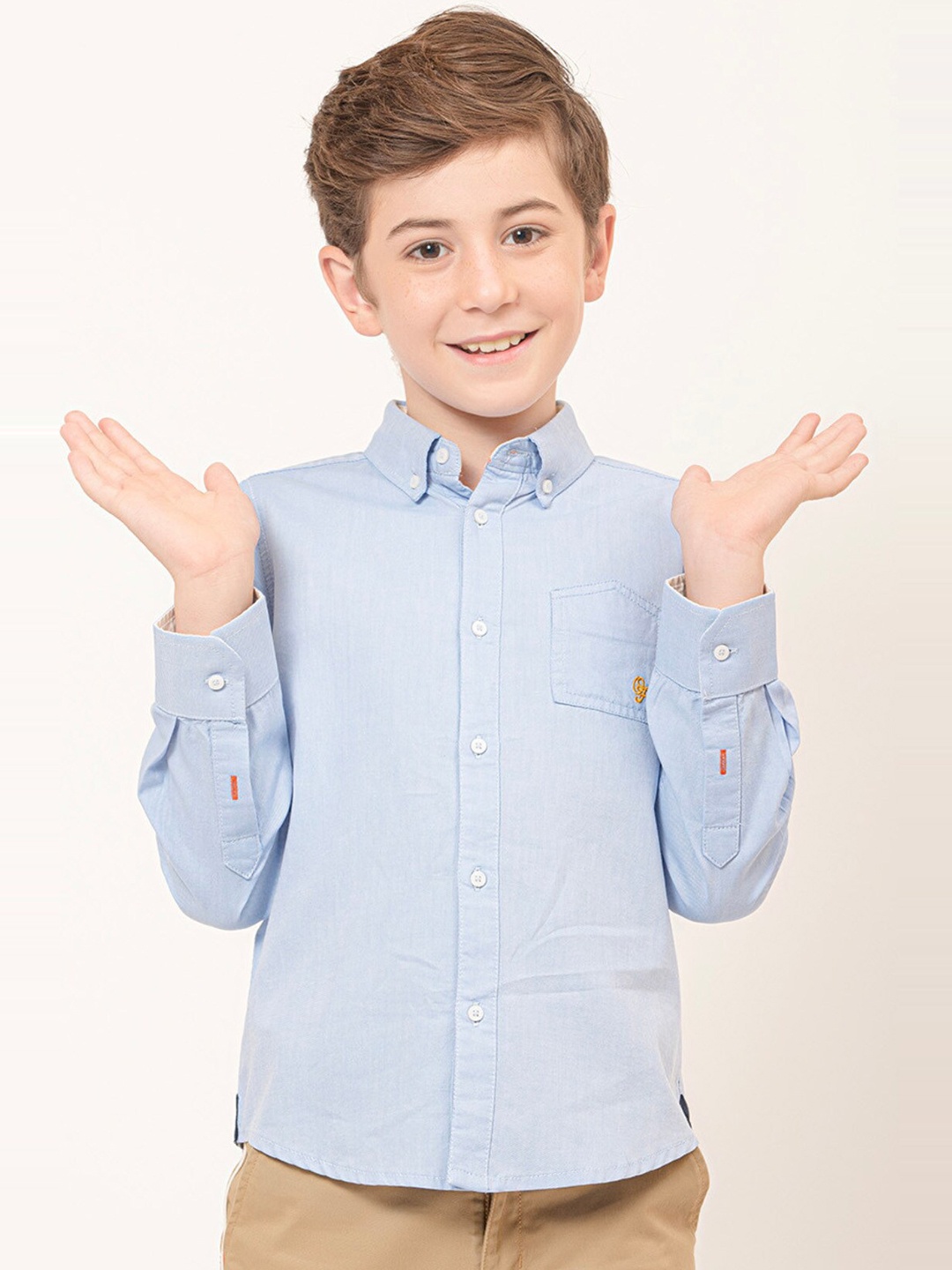 

One Friday Boys Relaxed Button-Down Collar Cotton Shirt, Blue