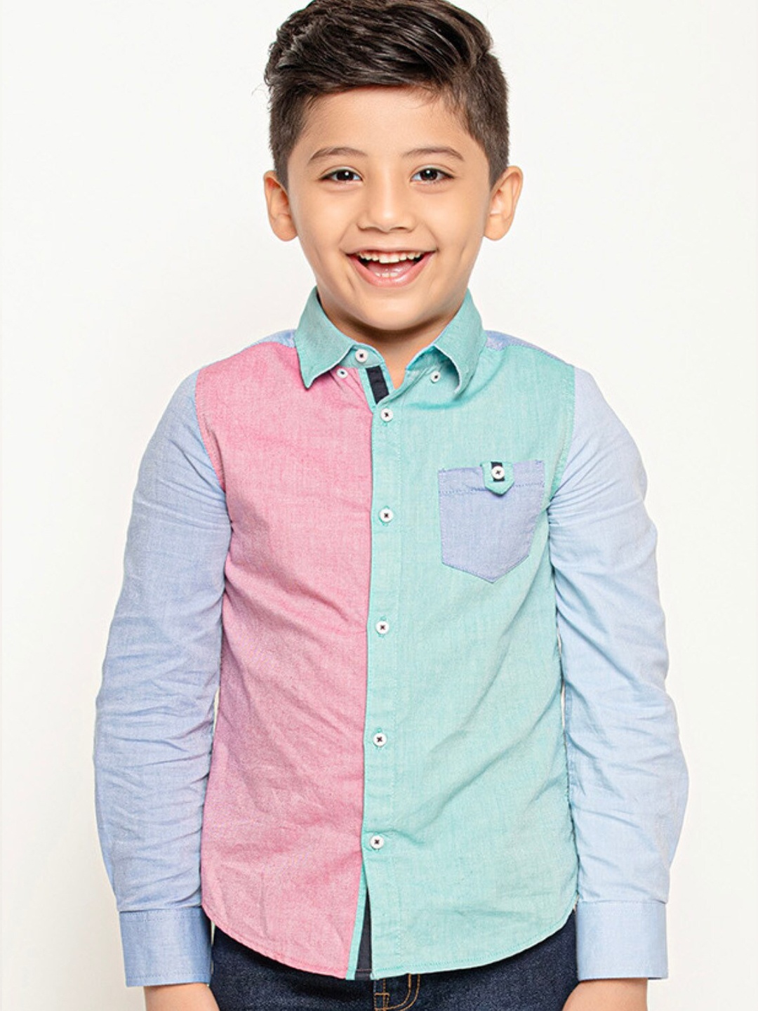 

One Friday Boys Relaxed Semi Sheer Cotton Party Shirt, Multi