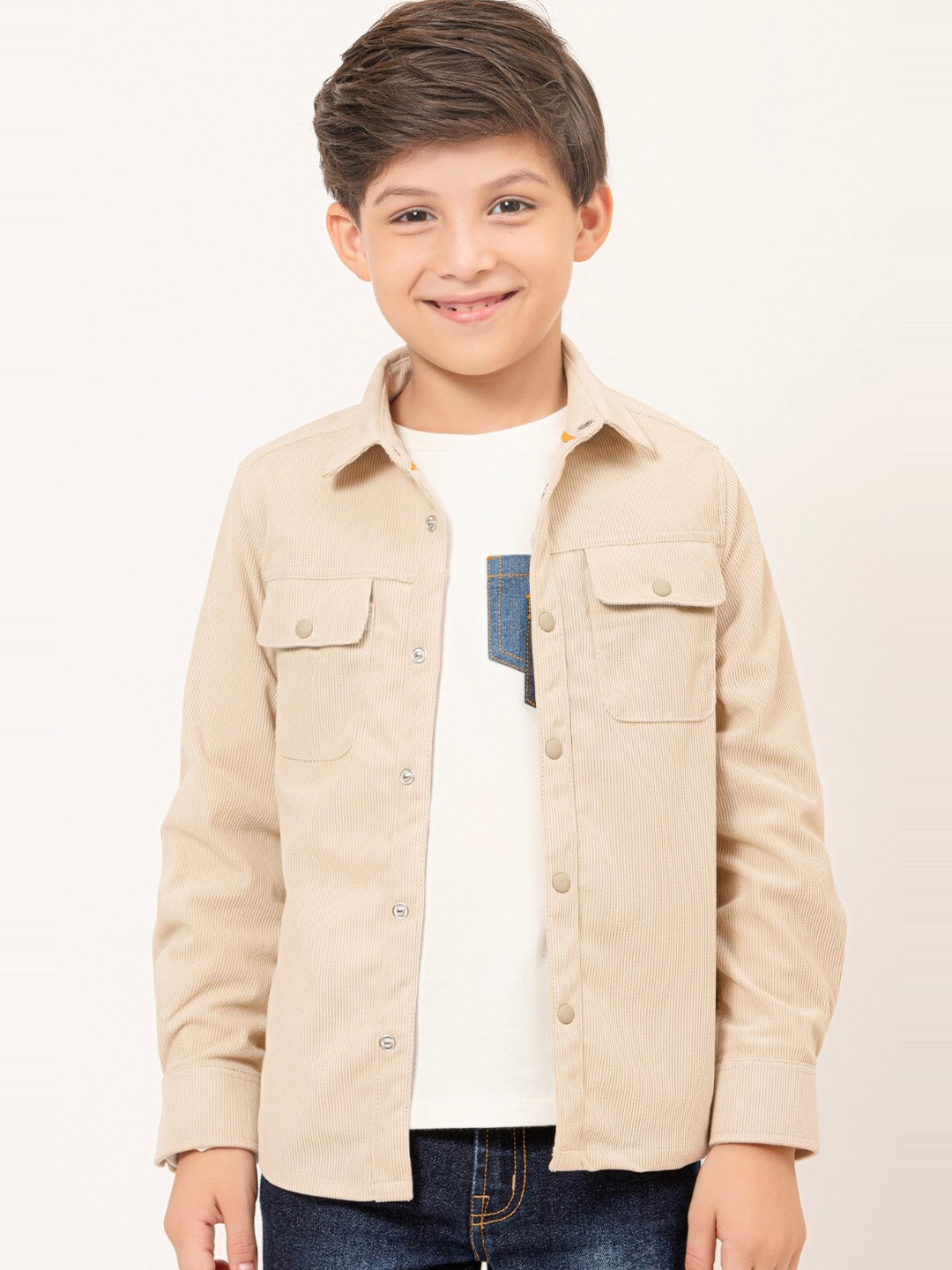 

One Friday Boys Self Design Relaxed Casual Shirt, Beige