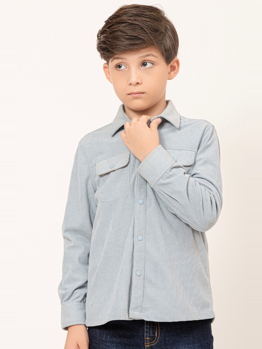

One Friday Boys Relaxed Semi Sheer Striped Cotton Party Shirt, Blue