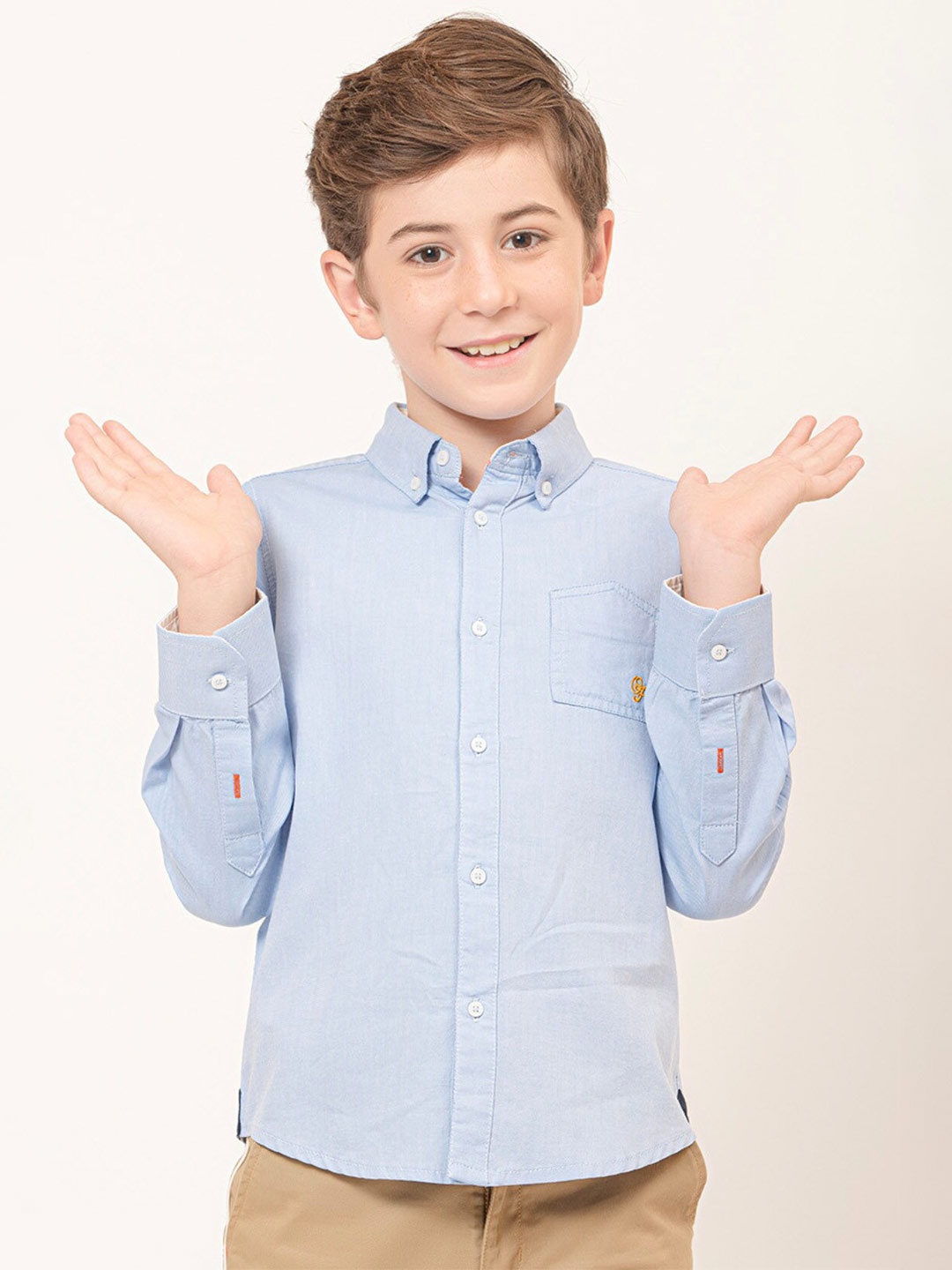 

One Friday Boys Relaxed Button Down Collar Cotton Shirt, Blue