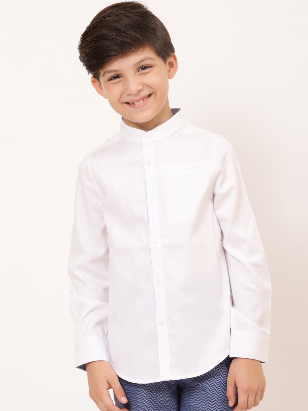 

One Friday Boys Relaxed Band Collar Cotton Shirt, White