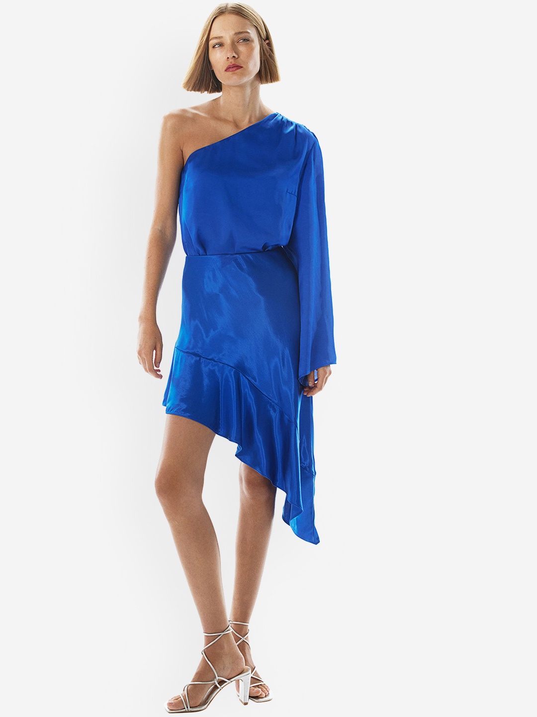 

H&M Asymmetric Satin Skirt, Blue