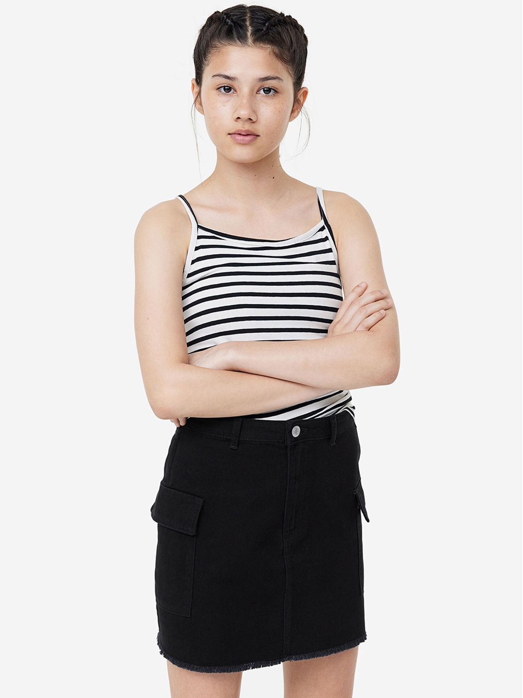 

H&M Girls Pure Cotton Twill Cargo Skirt, Black