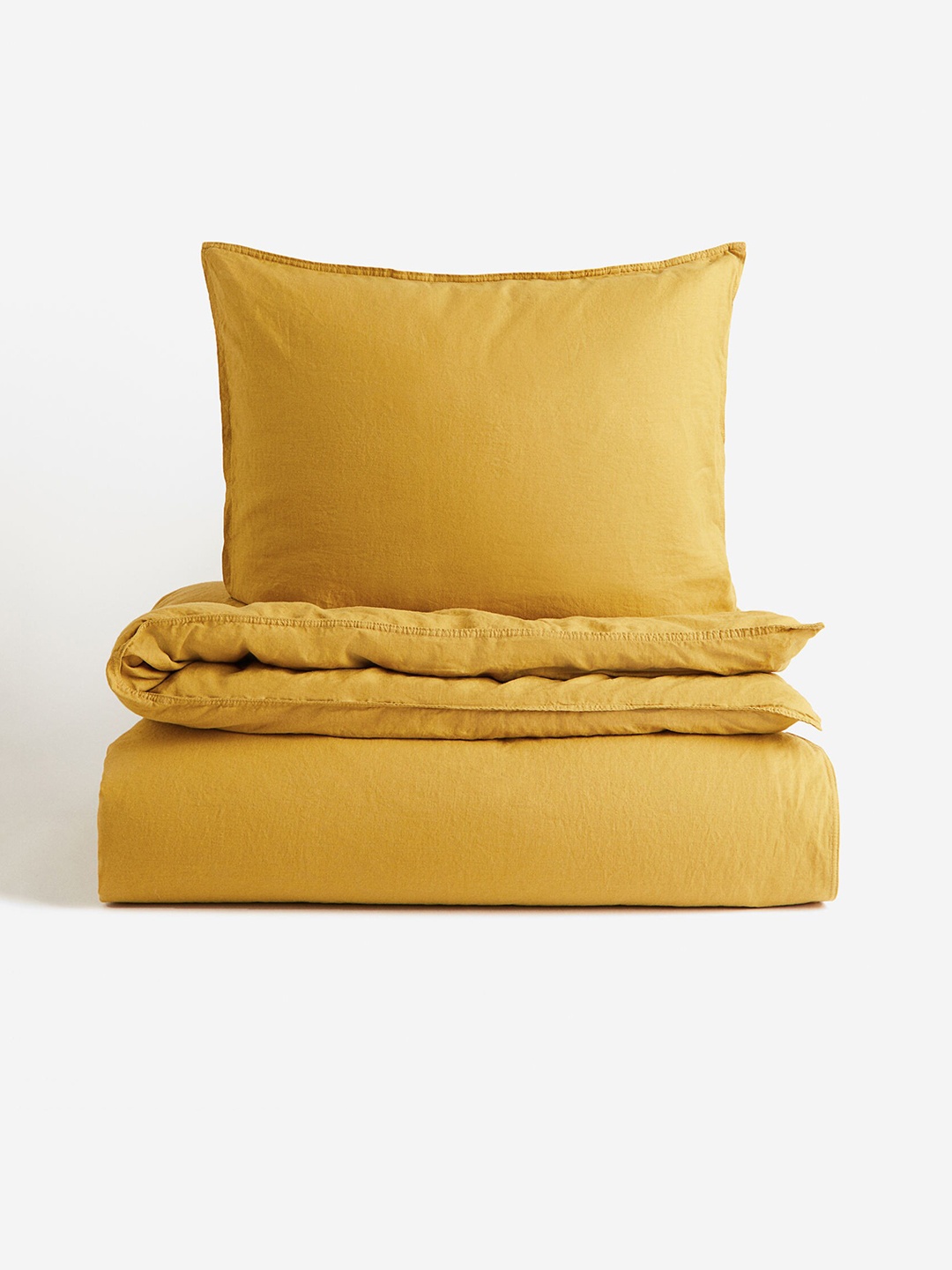 

H&M Yellow Linen-Blend Single Duvet Cover Set