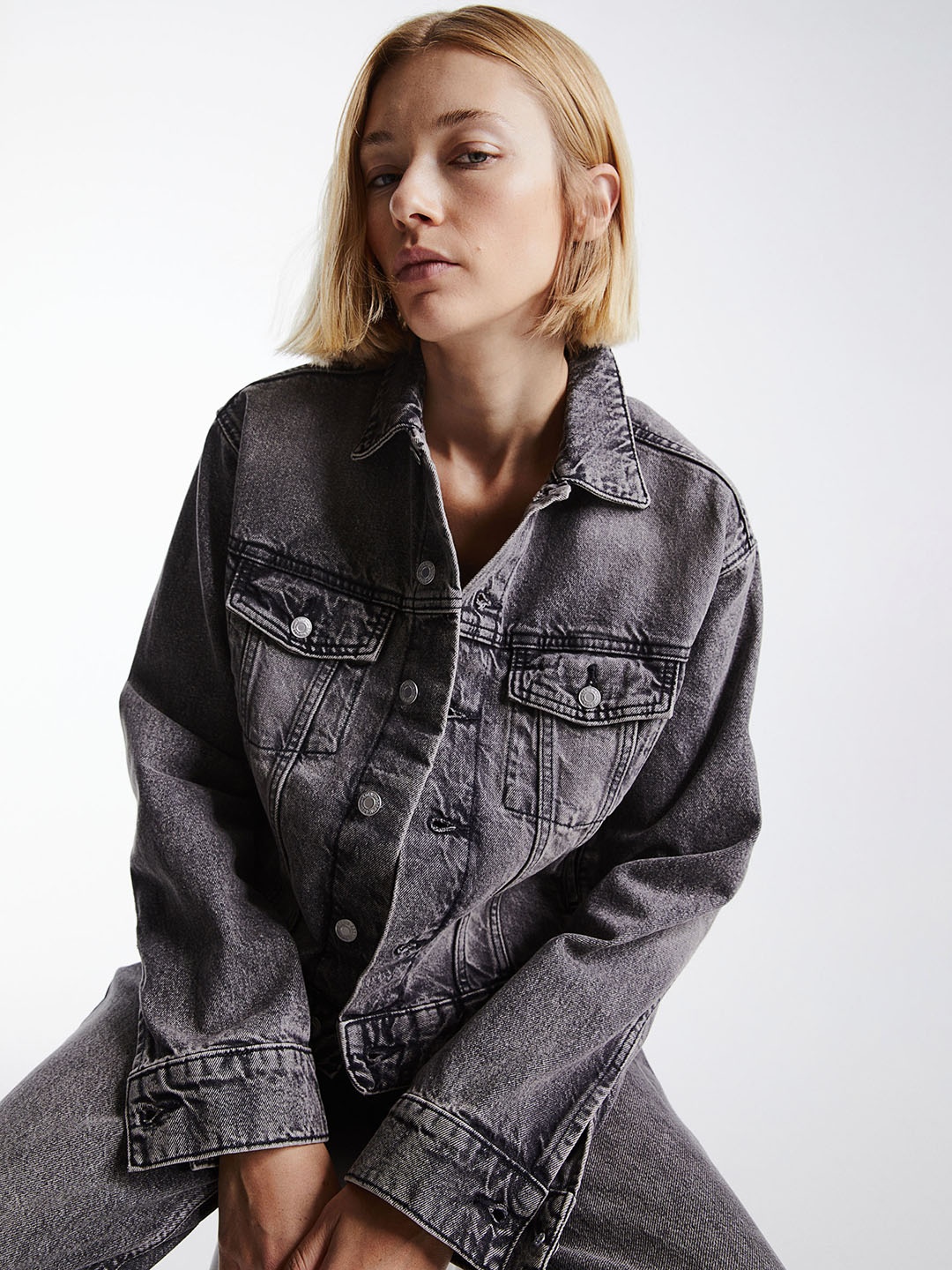 

H&M Short Denim Jacket, Grey