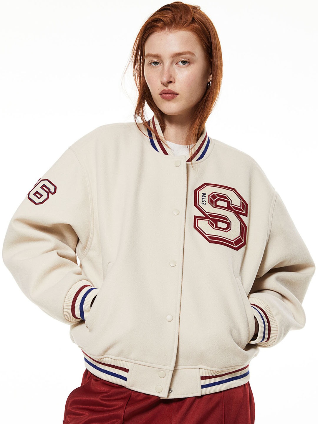 

H&M Motif Detail Bomber Jacket, Beige