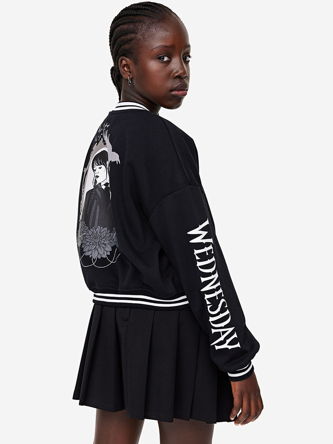 

H&M Girls Print-Motif Baseball Jacket, Black