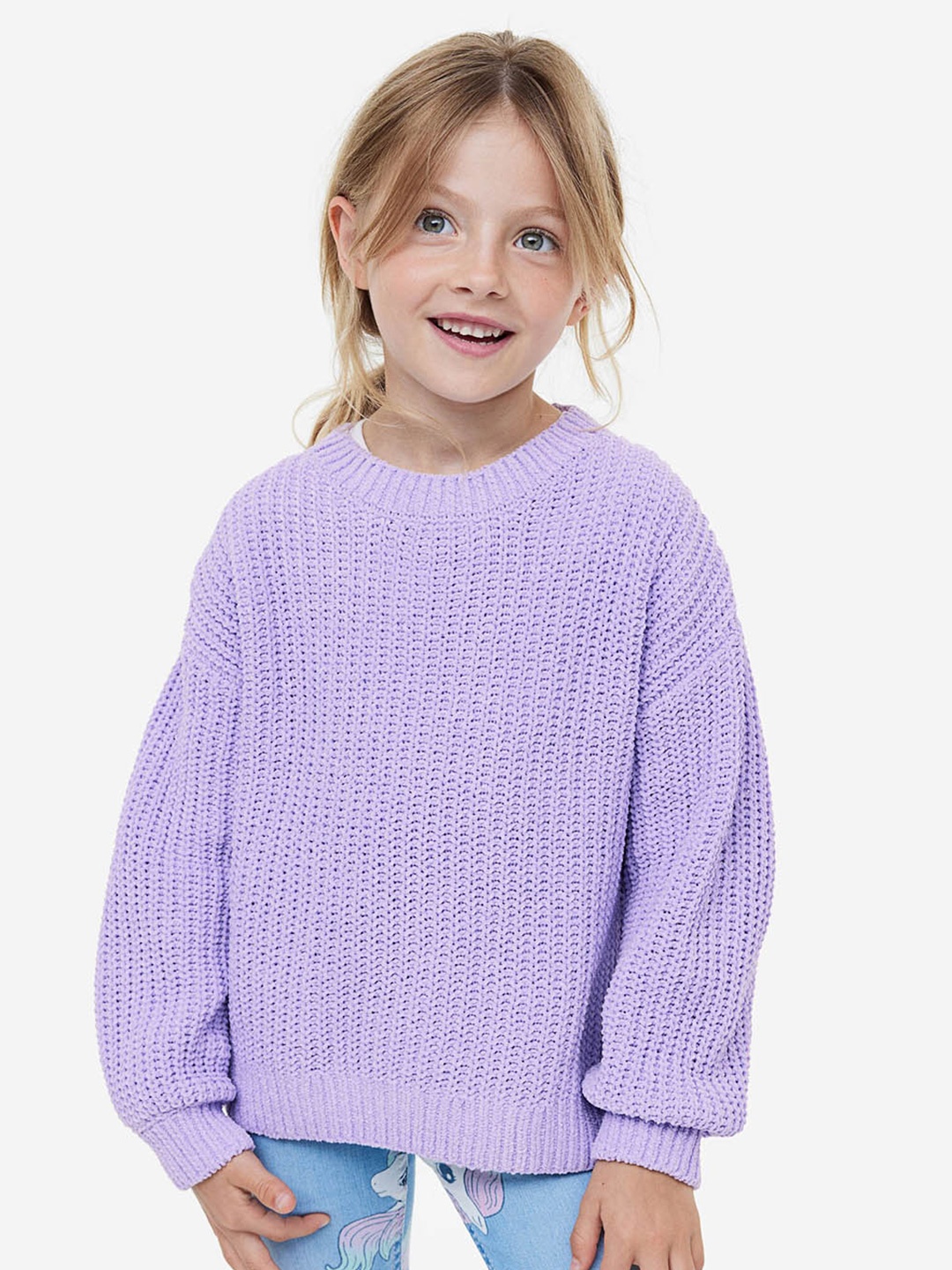 

H&M Girls Knitted Chenille Jumper, Lavender