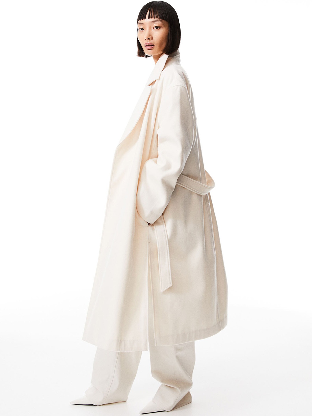 

H&M Tie-Belt Coat, White