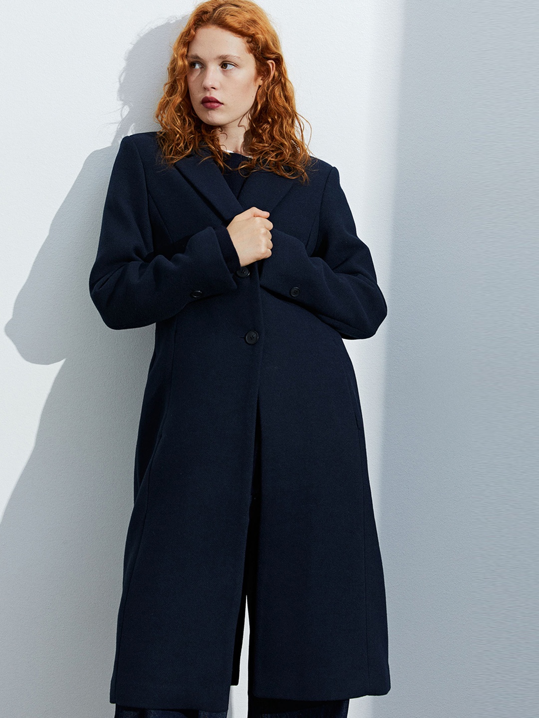 

H&M Single-Breasted Coat, Navy blue
