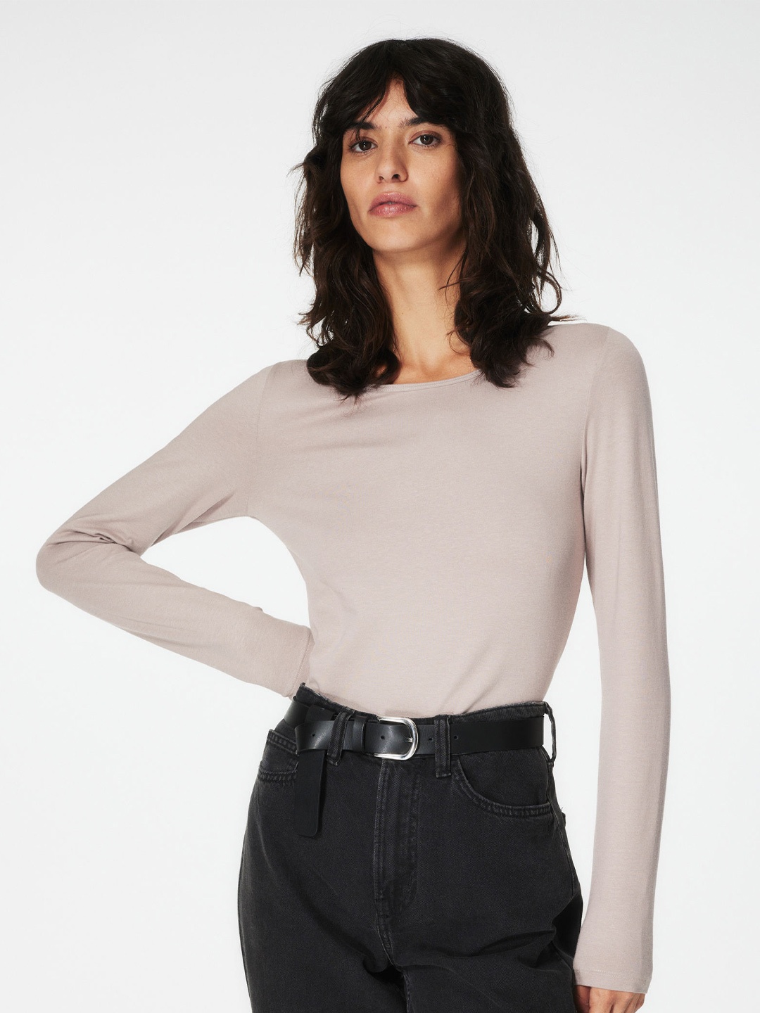 

H&M Long Sleeved Jersey Top, Beige