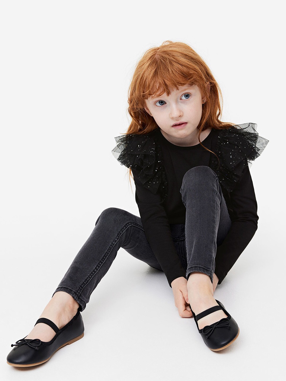 

H&M Girls Flounce-Trimmed Top, Black