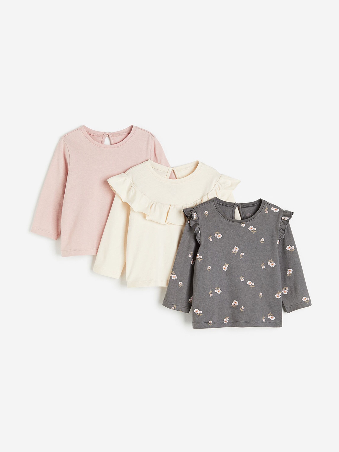 

H&M Girls 3-Pack Cotton Jersey Tops, Grey