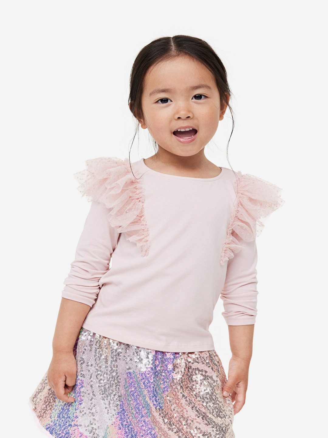 

H&M Girls Flounce-Trimmed Top, Pink