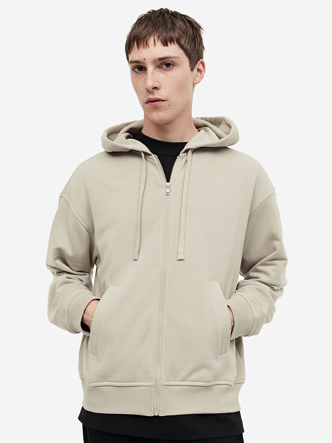 

H&M Relaxed Fit Zip Through Hoodie, Beige