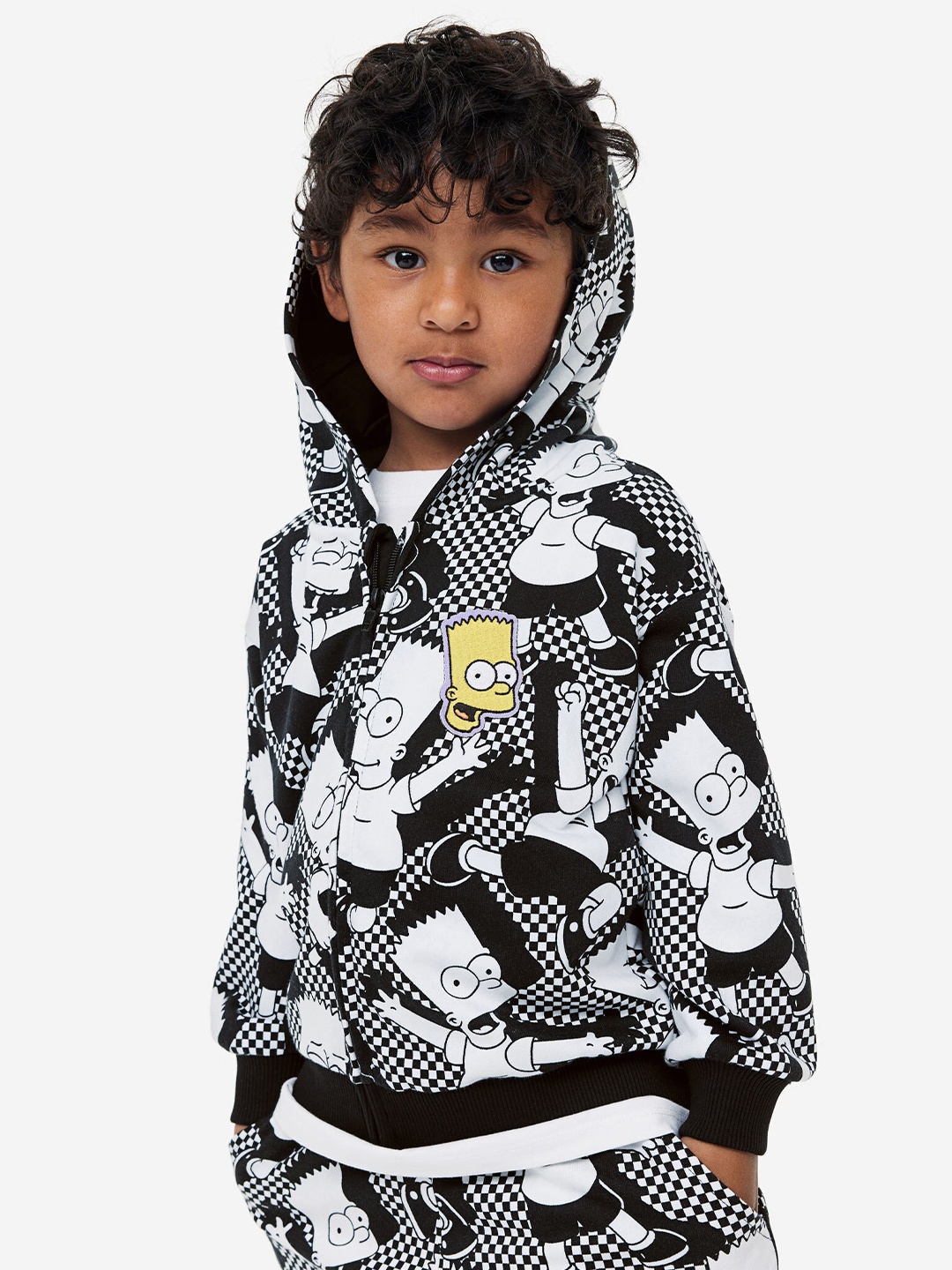 

H&M Printed Zip-Through Loose-Fit Hoodie, Black