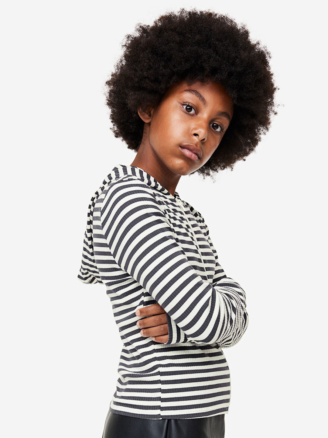 

H&M Girls Ribbed Zip-Through Hoodie, Grey