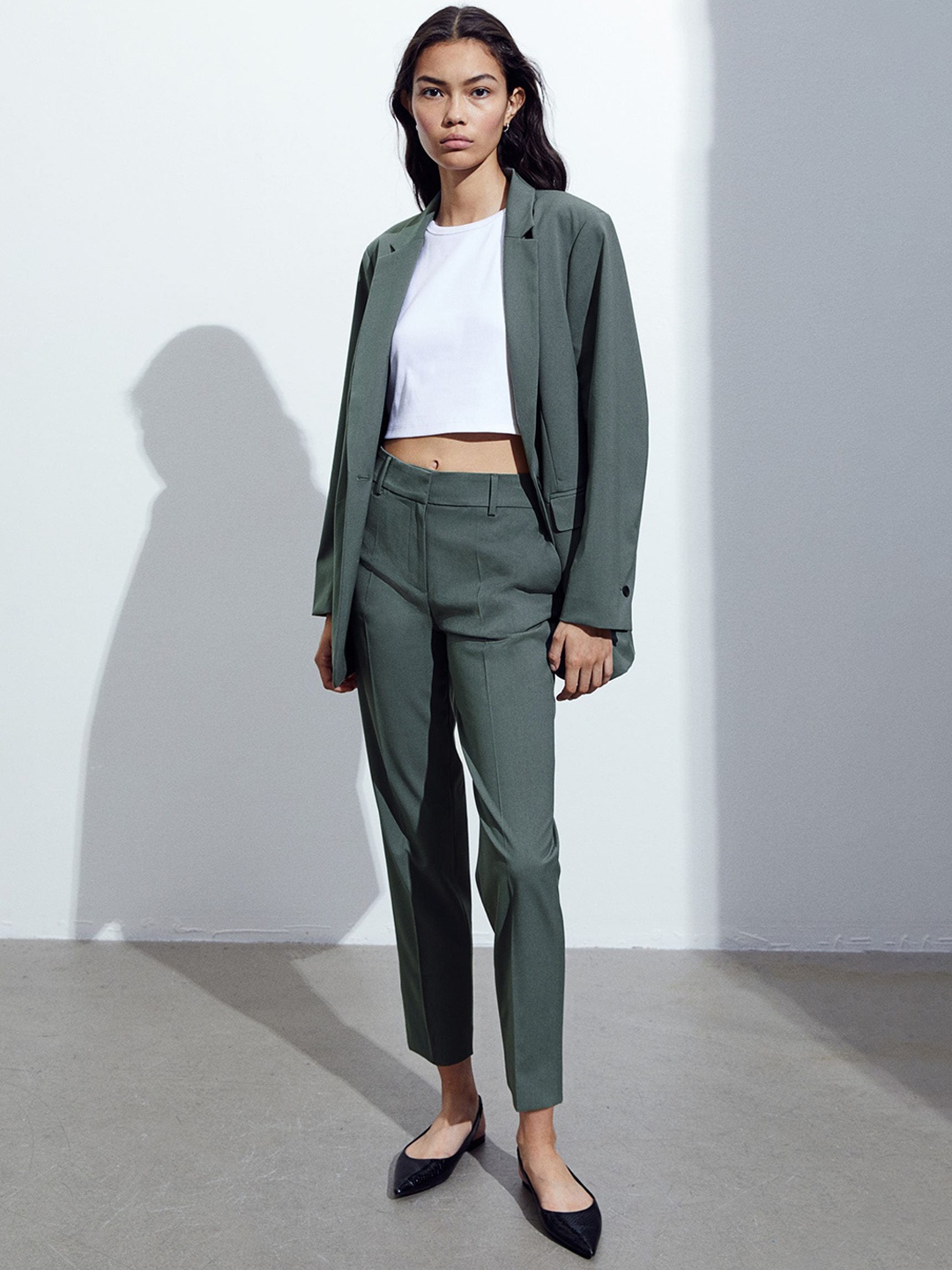 

H&M Women Cigarette Trousers, Green