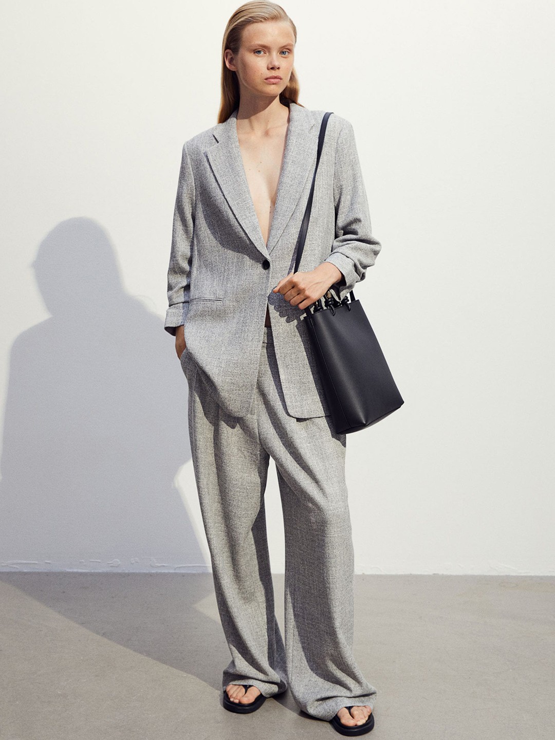 

H&M Women Wide Trousers, Grey
