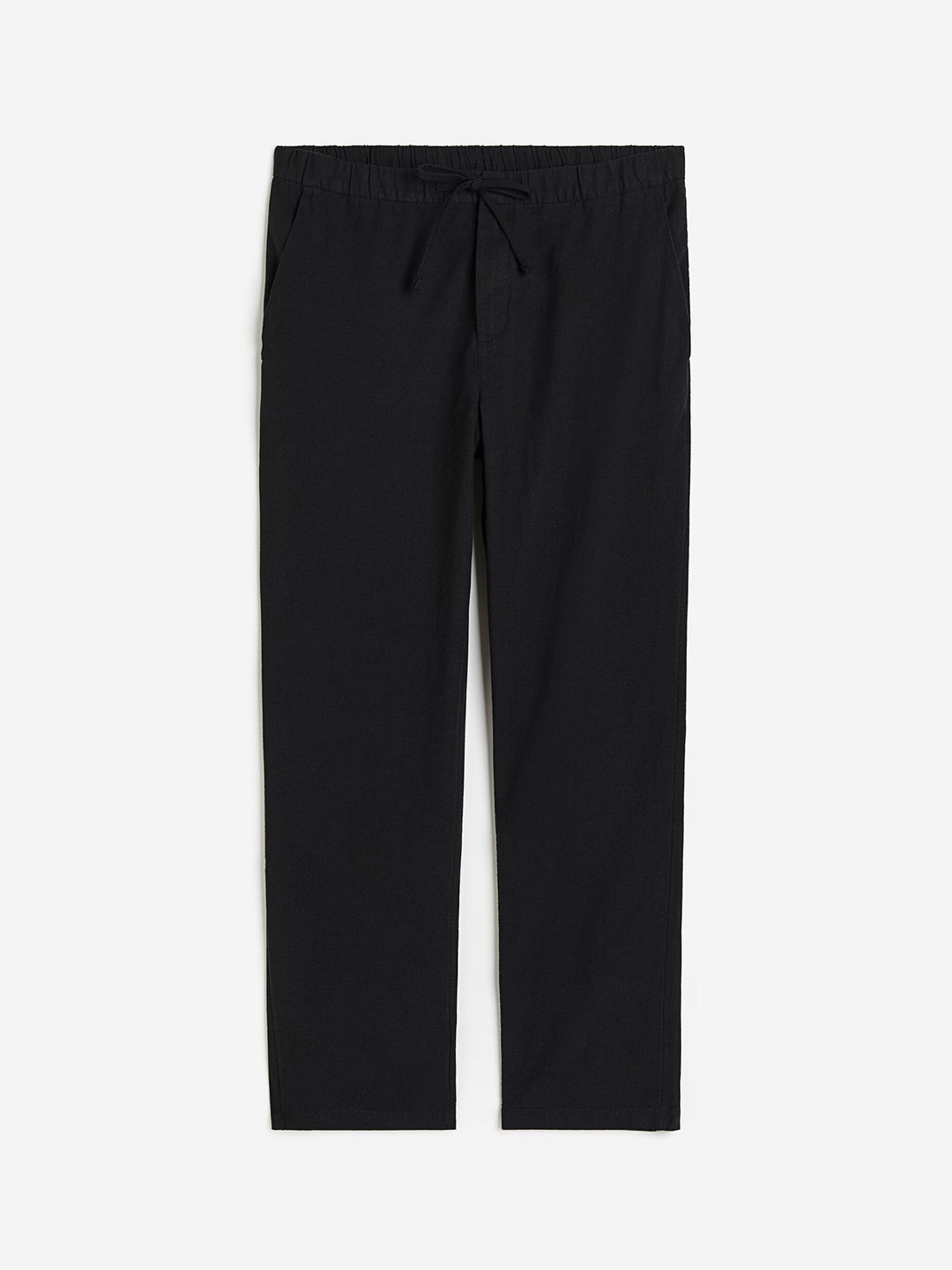 

H&M Men Regular Fit Linen-Blend Trousers, Black