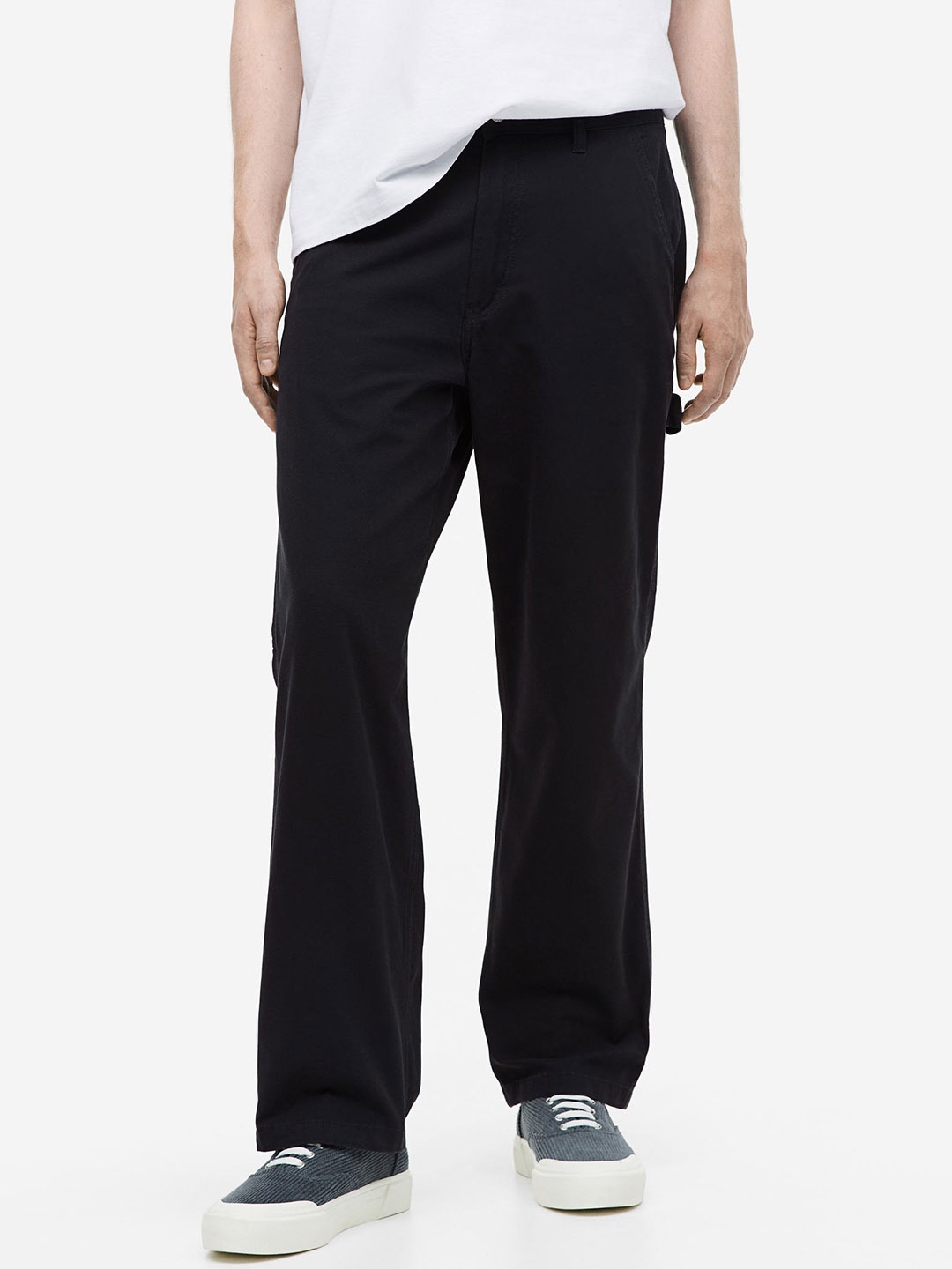 

H&M Men Pure Cotton Relaxed Fit Worker Trousers, Black