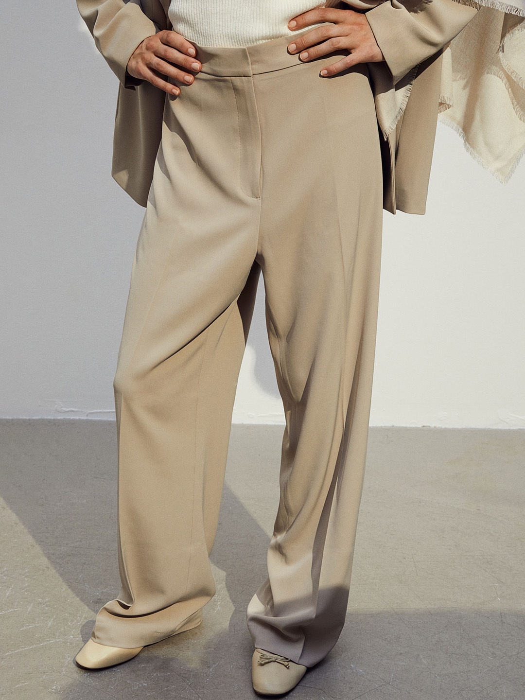 

H&M Women Wide Trousers, Beige