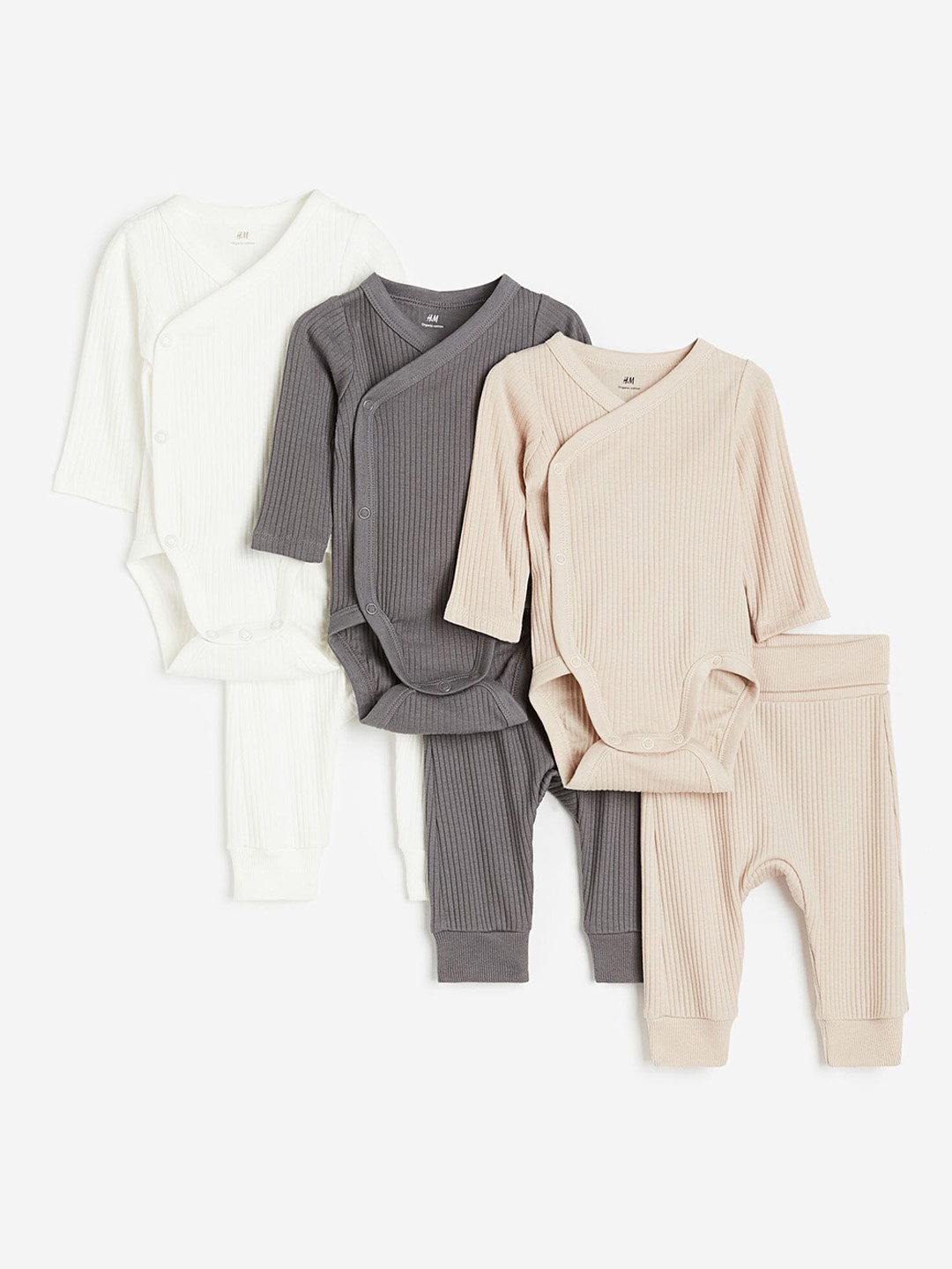

H&M Infant Boys 6-Piece Ribbed Cotton Set, Beige