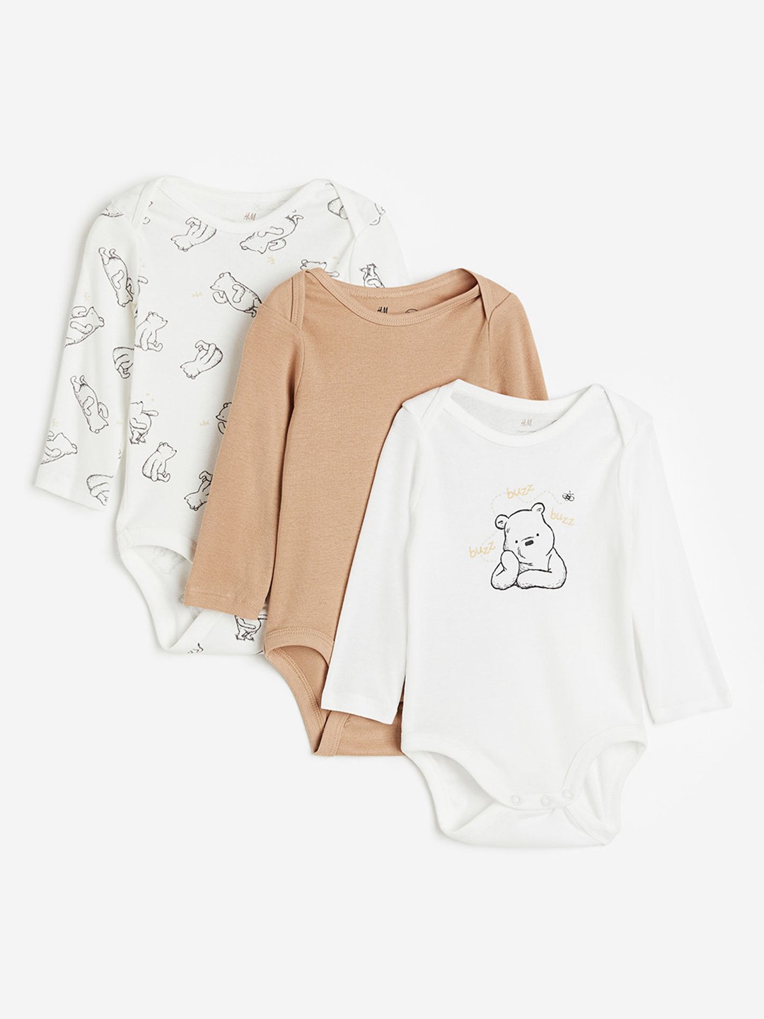 

H&M Boys 3 Pack Long Sleeved Bodysuits, White