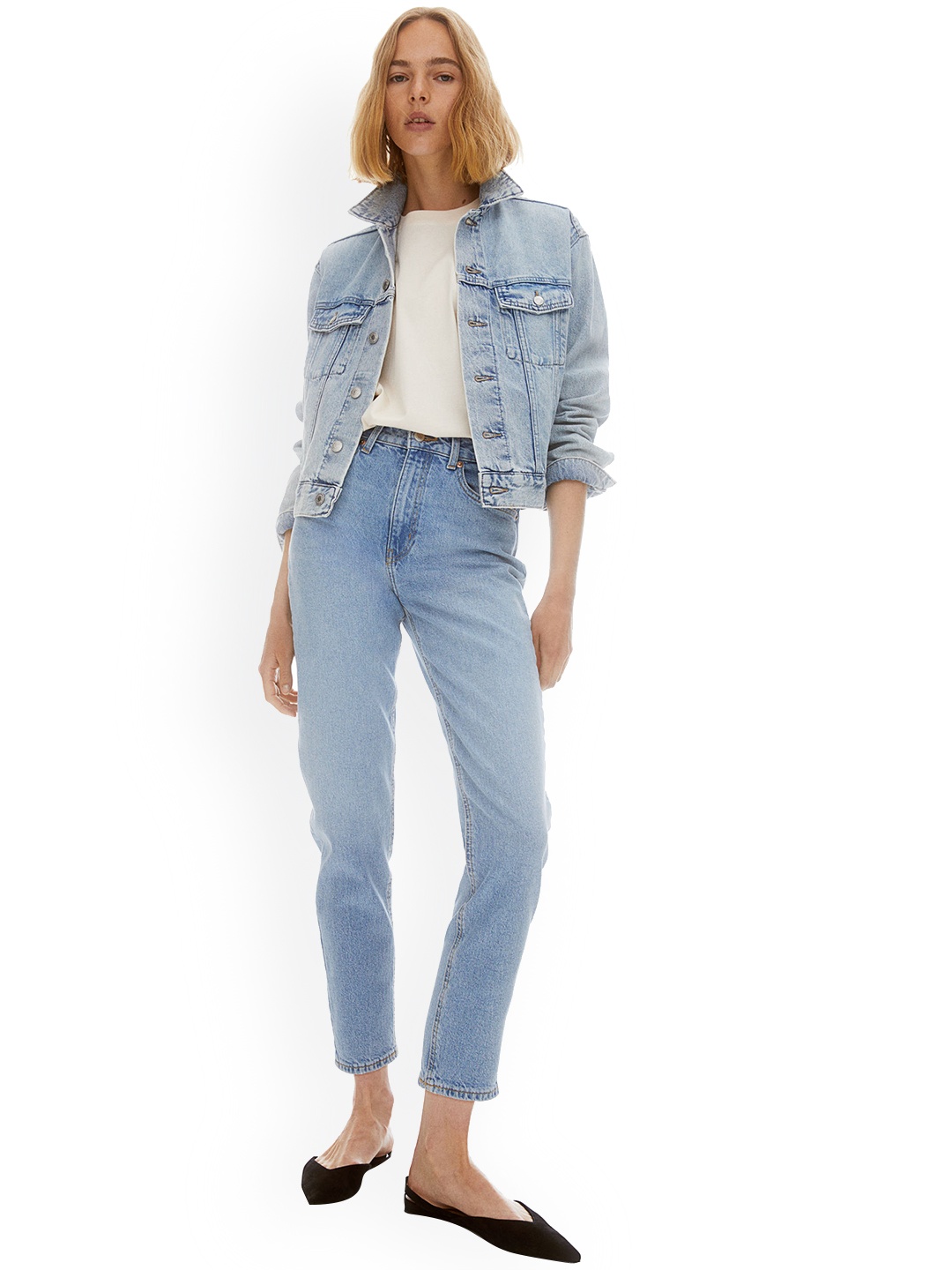 

H&M Women Slim Mom High Ankle Jeans, Blue