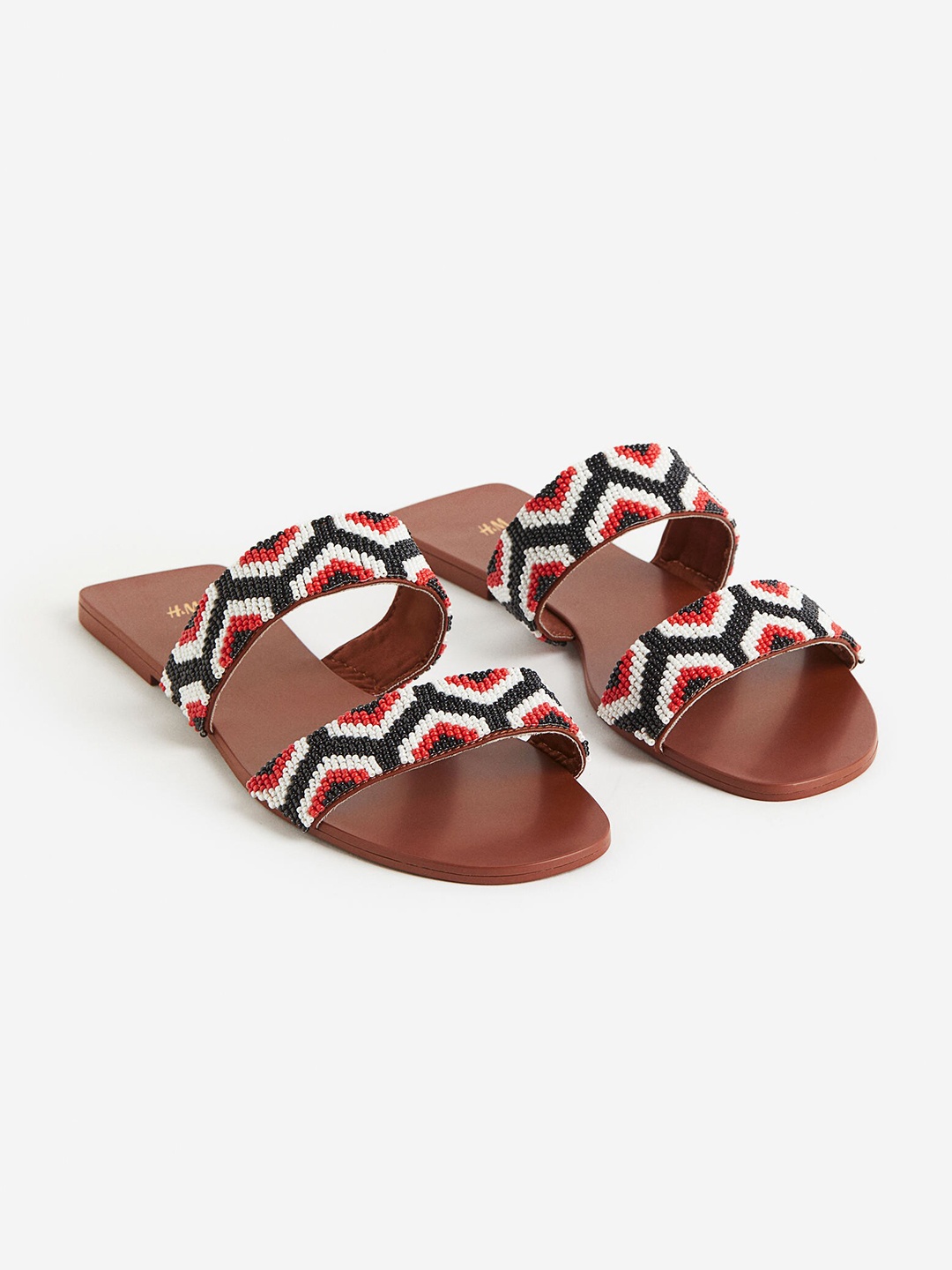 

H&M Women Beaded Slides, Brown