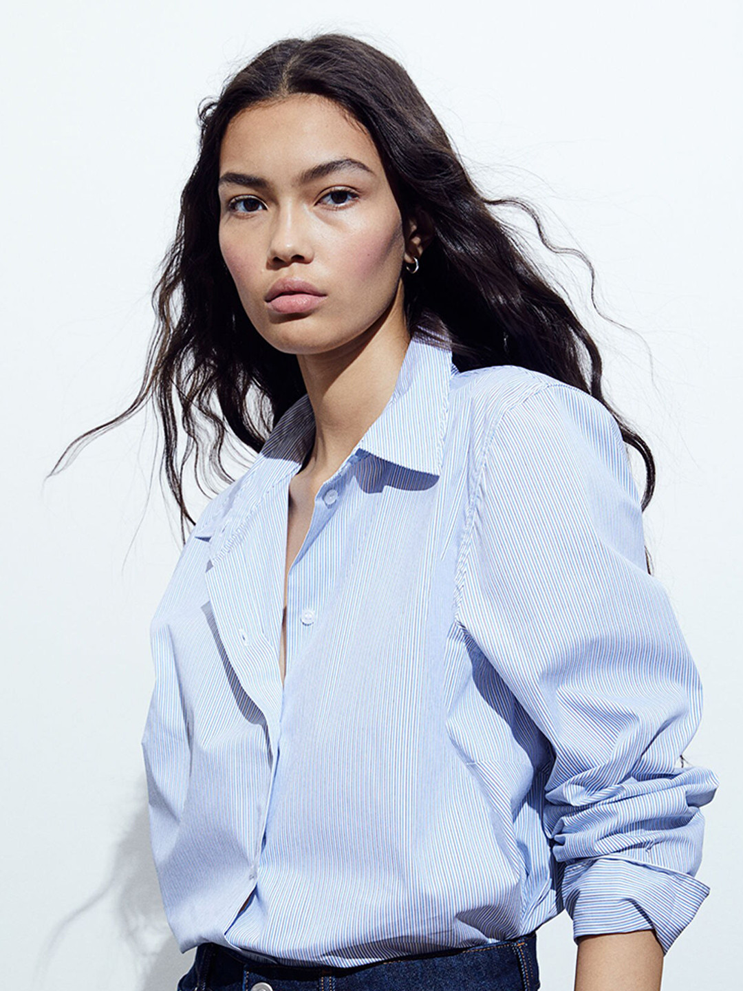 

H&M Cotton-Blend Shirt, Blue