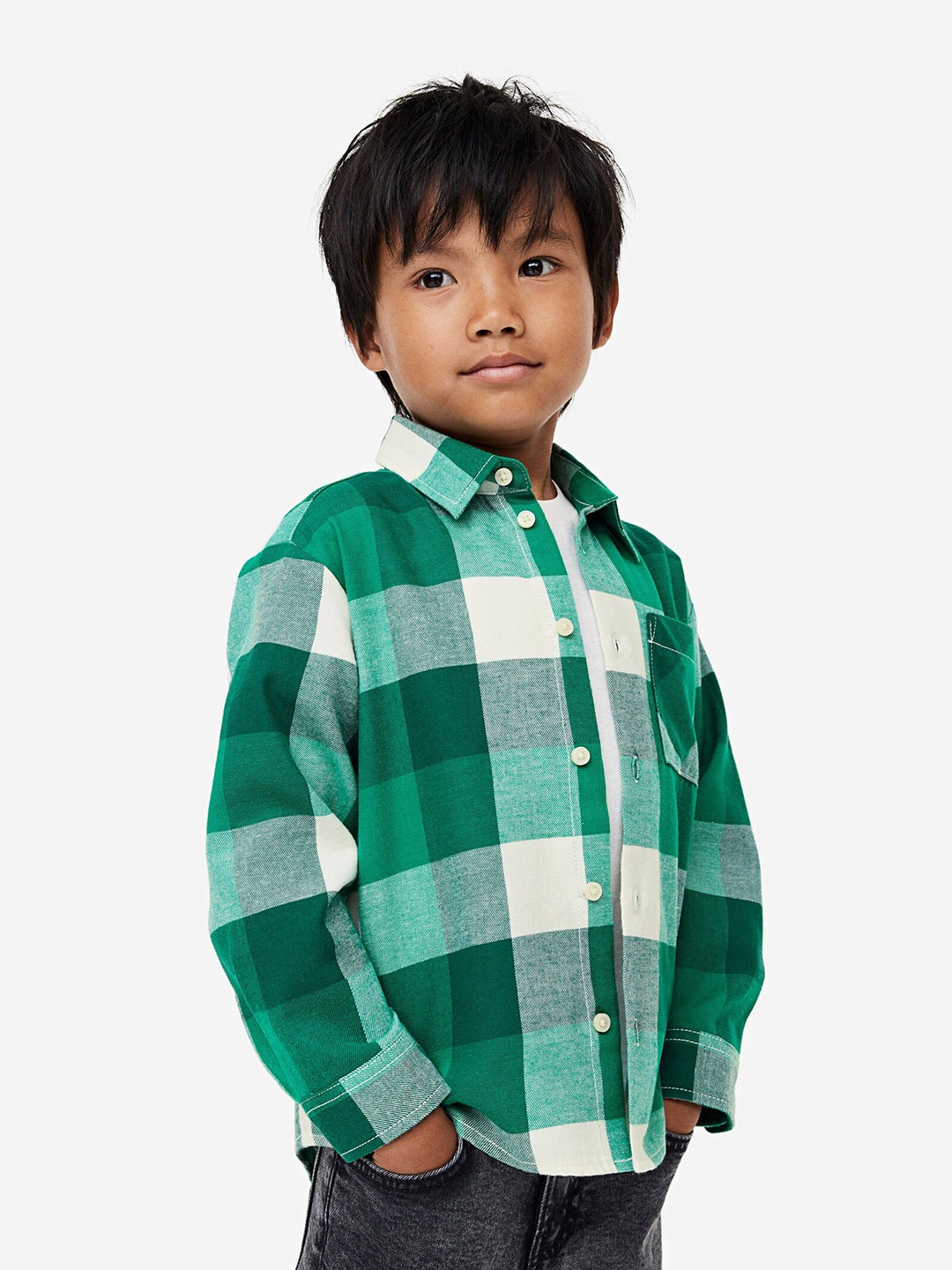 

H&M Boys Cotton Flannel Shirt, Green