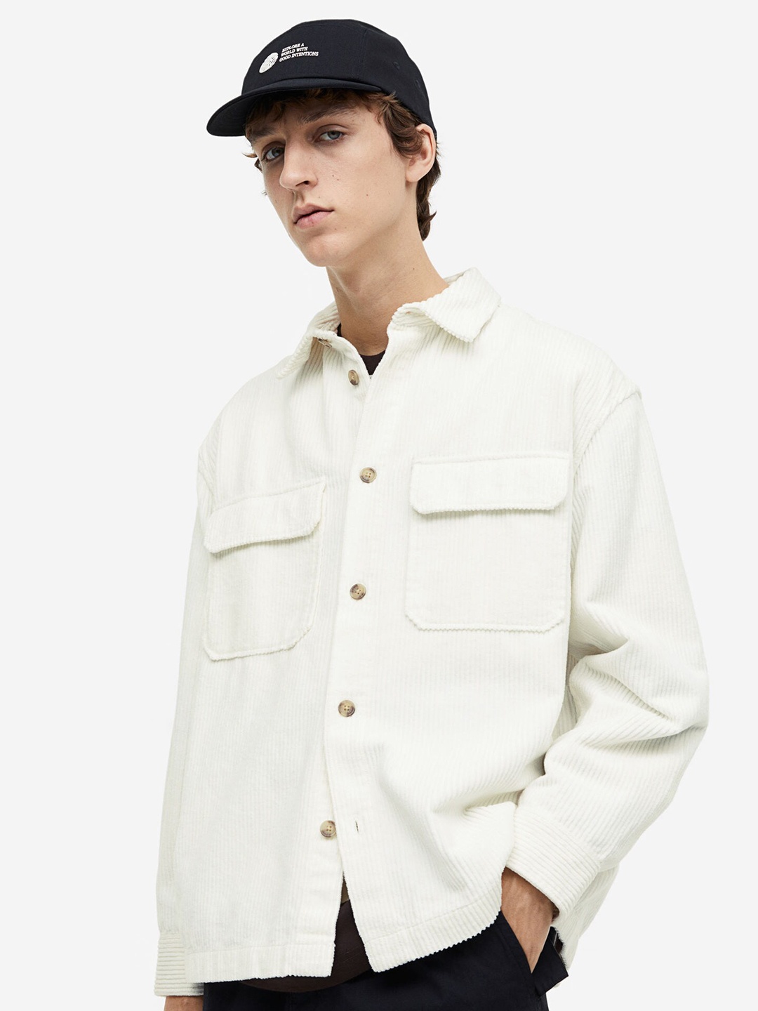 

H&M Relaxed Fit Corduroy Shacket, White