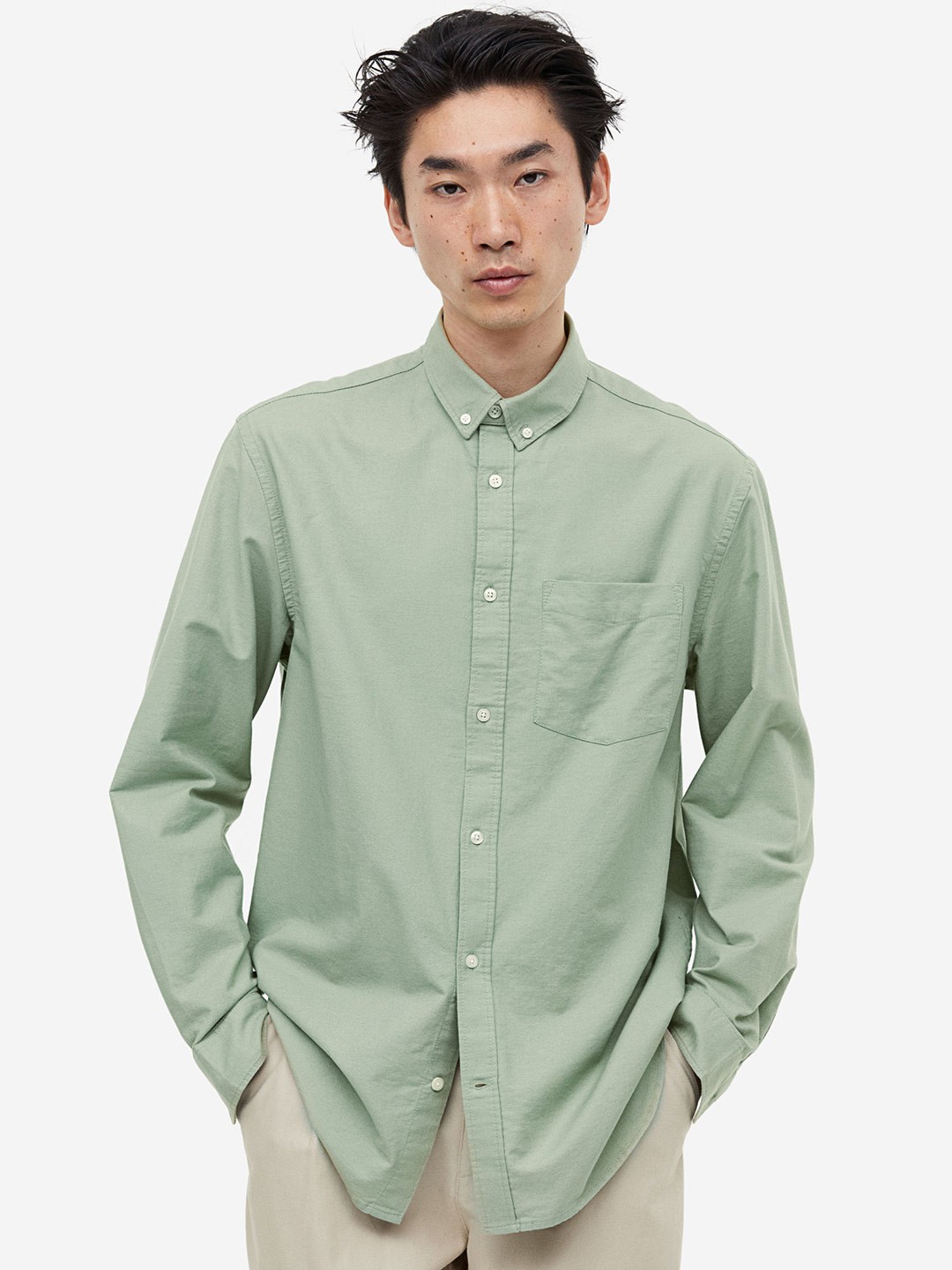 

H&M Regular Fit Oxford Shirt, Green