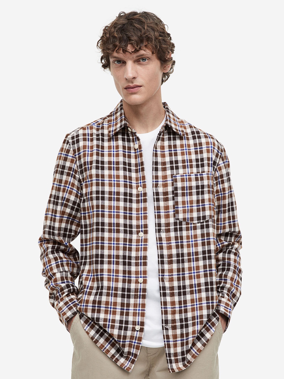 

H&M Regular Fit Flannel Shirt, Brown