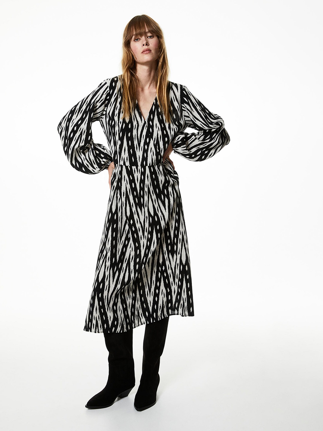 

H&M Balloon-Sleeved Wrap Dress, Black