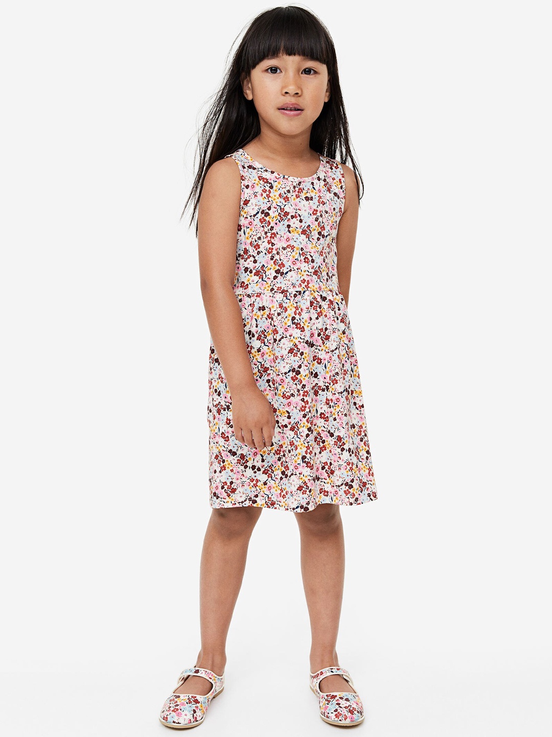 

H&M Girls Patterned Jersey Dress, White