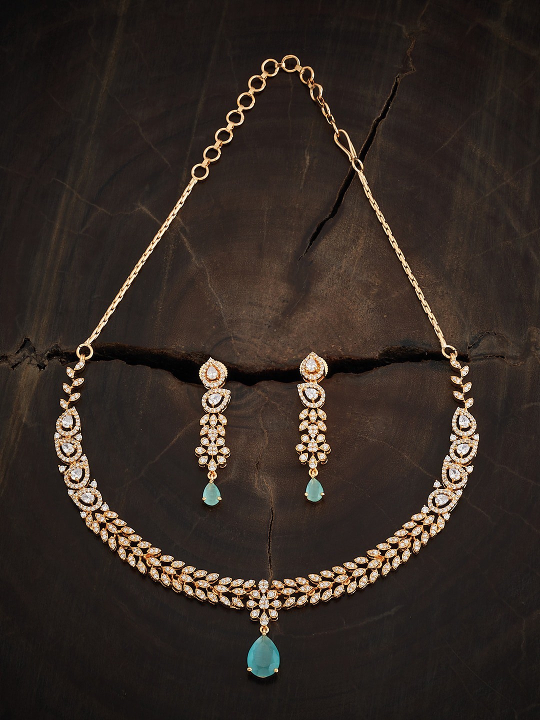 

Kushal's Fashion Gold-Plated Sea Green Cubic Zirconia Studded Jewellery Set