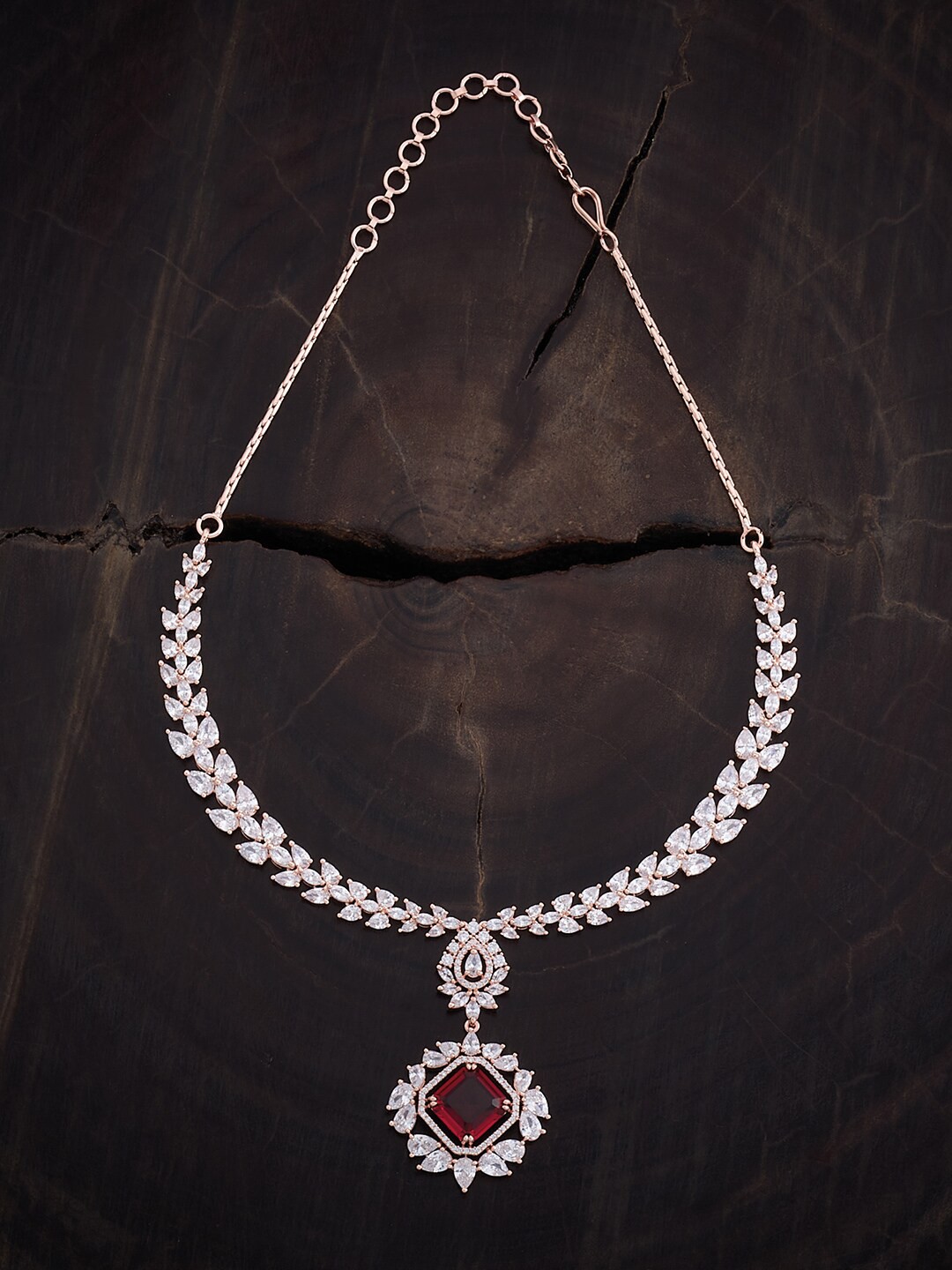 

Kushal's Fashion Jewellery Rose Gold Plated CZ Studded Necklace