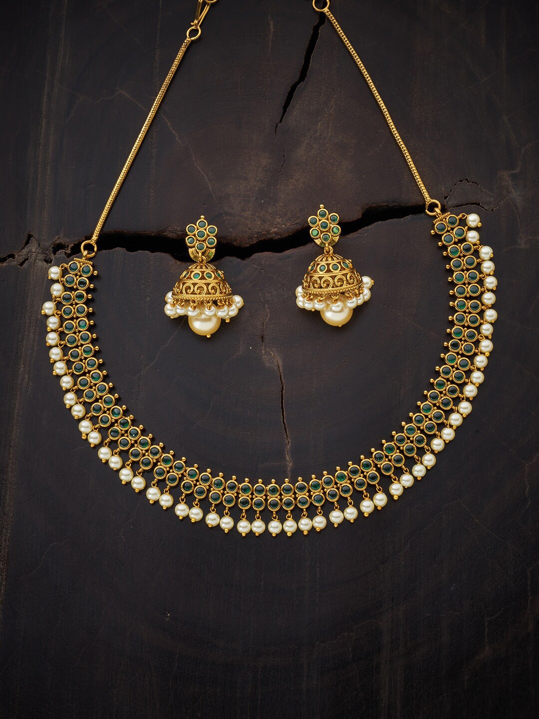 

Kushal's Fashion Jewellery Gold-Plated Necklace & Earrings, Green
