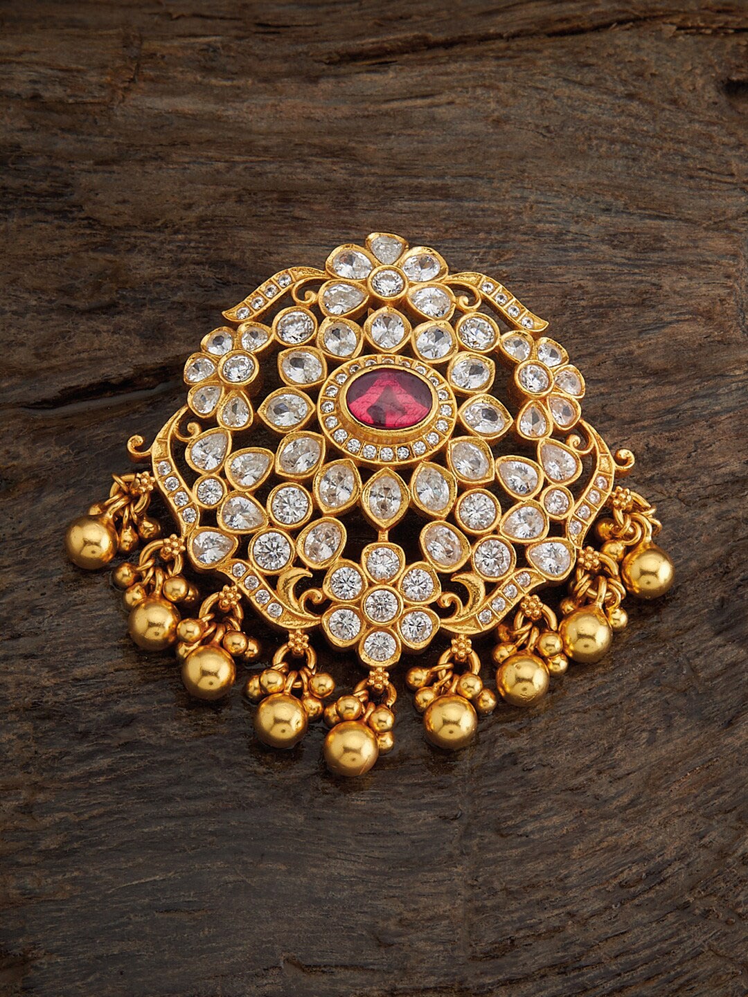 

Kushal's Fashion Jewellery Gold-Plated 92.5 Pure Silver Stone-studded Temple Pendant
