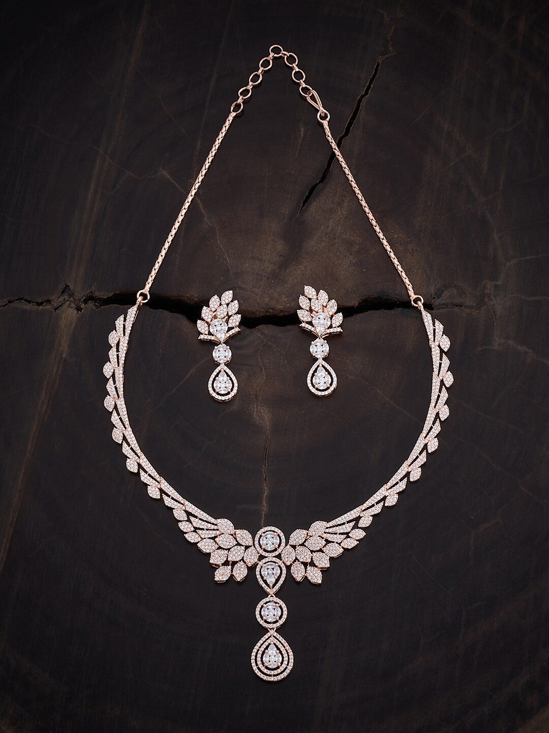 

Kushal's Fashion Rose Gold-Plated White Cubic Zirconia Studded Jewellery Set