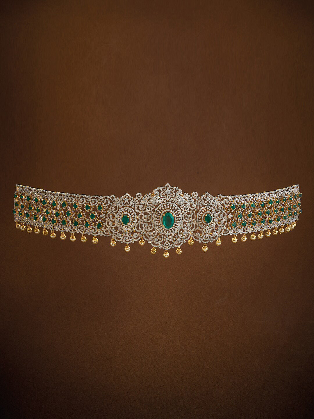 

Kushal's Fashion Jewellery Rhodium Plated Cubic Zirconia Stone Studded & Beaded Kamarbandh, Silver