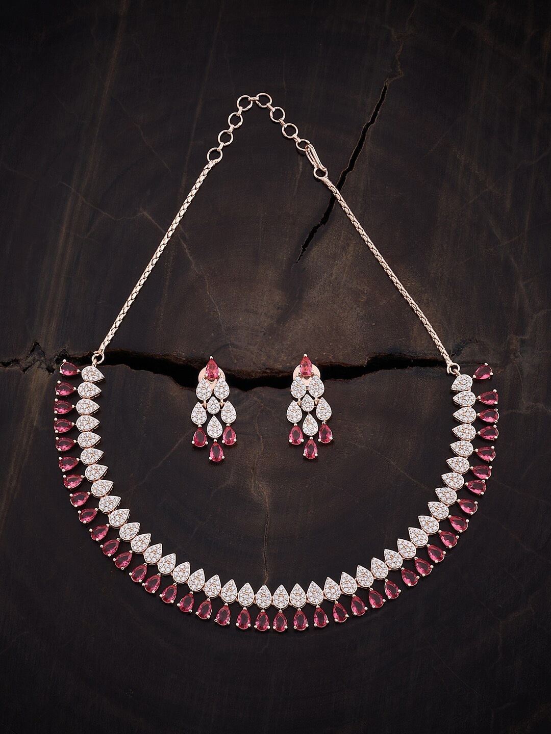 

Kushal's Fashion Rose Gold-Plated Cubic Zirconia-Studded Necklace And Earrings