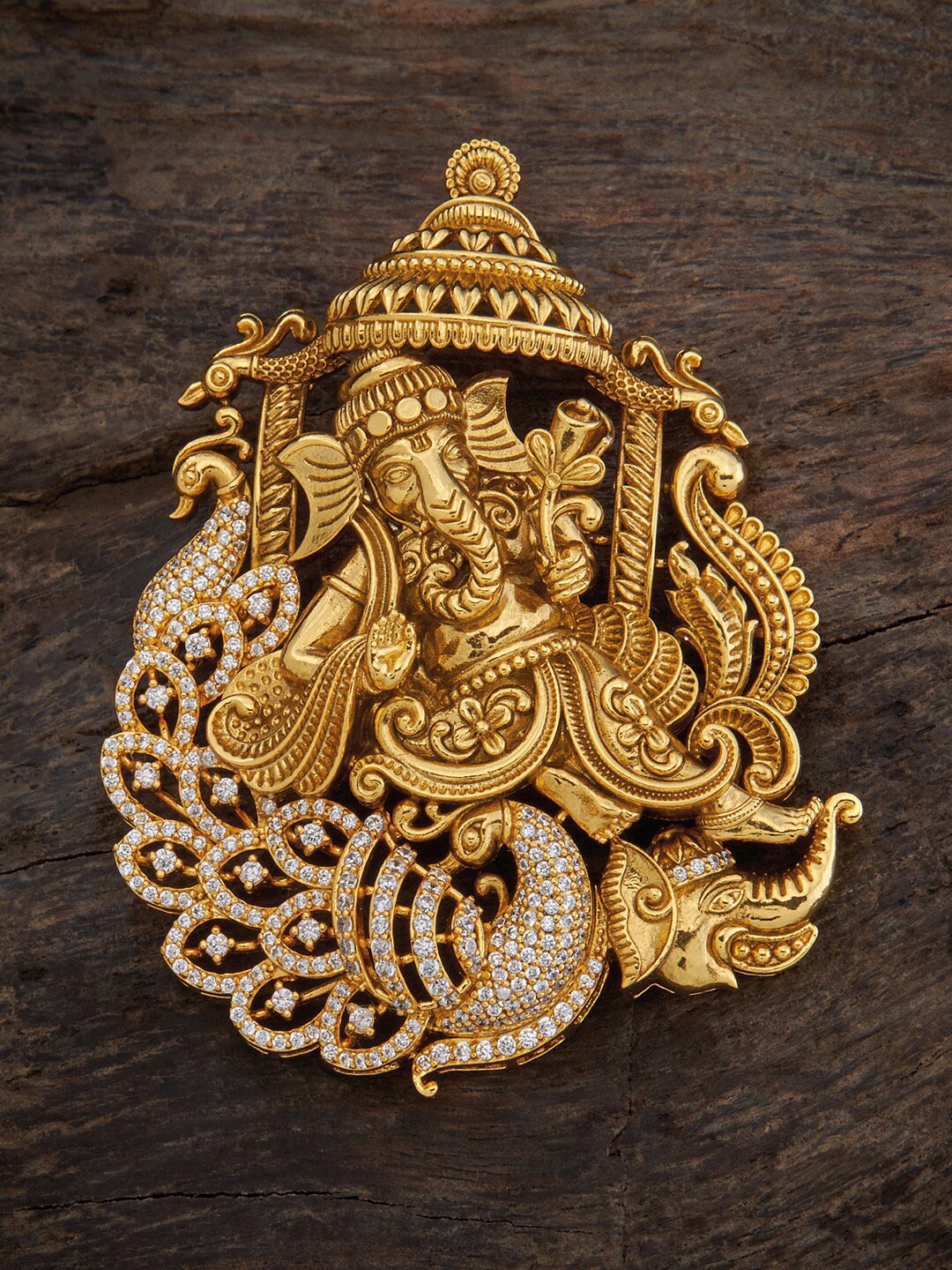 

Kushal's Fashion Jewellery Gold-Plated 92.5 Pure Silver Stone-studded Temple Pendant