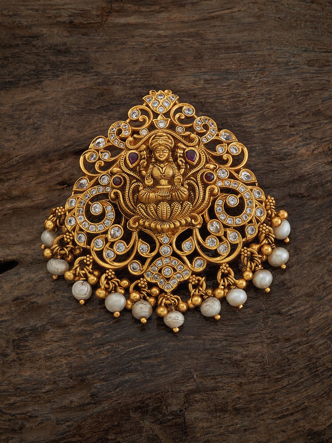 

Kushal's Fashion Jewellery 92.5 Pure Silver Gold-plated Stone-studded Temple Pendant