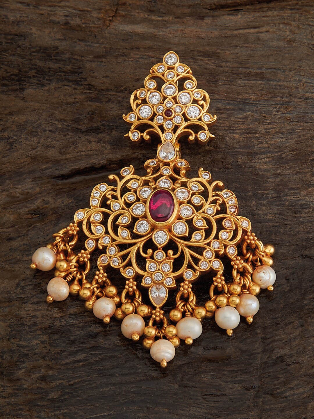 

Kushal's Fashion Jewellery 92.5 Pure Silver Gold-Plated Stone-Studded Temple Pendant