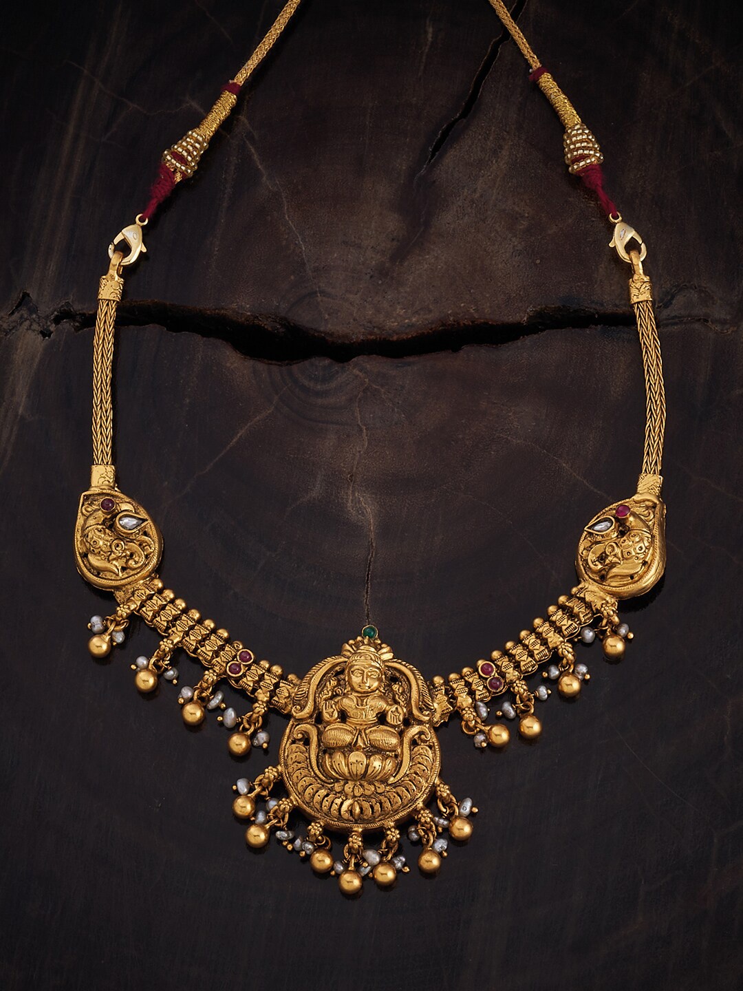 

Kushal's Fashion Jewellery 92.5 Pure Silver Gold Plated Stone Studded Necklace