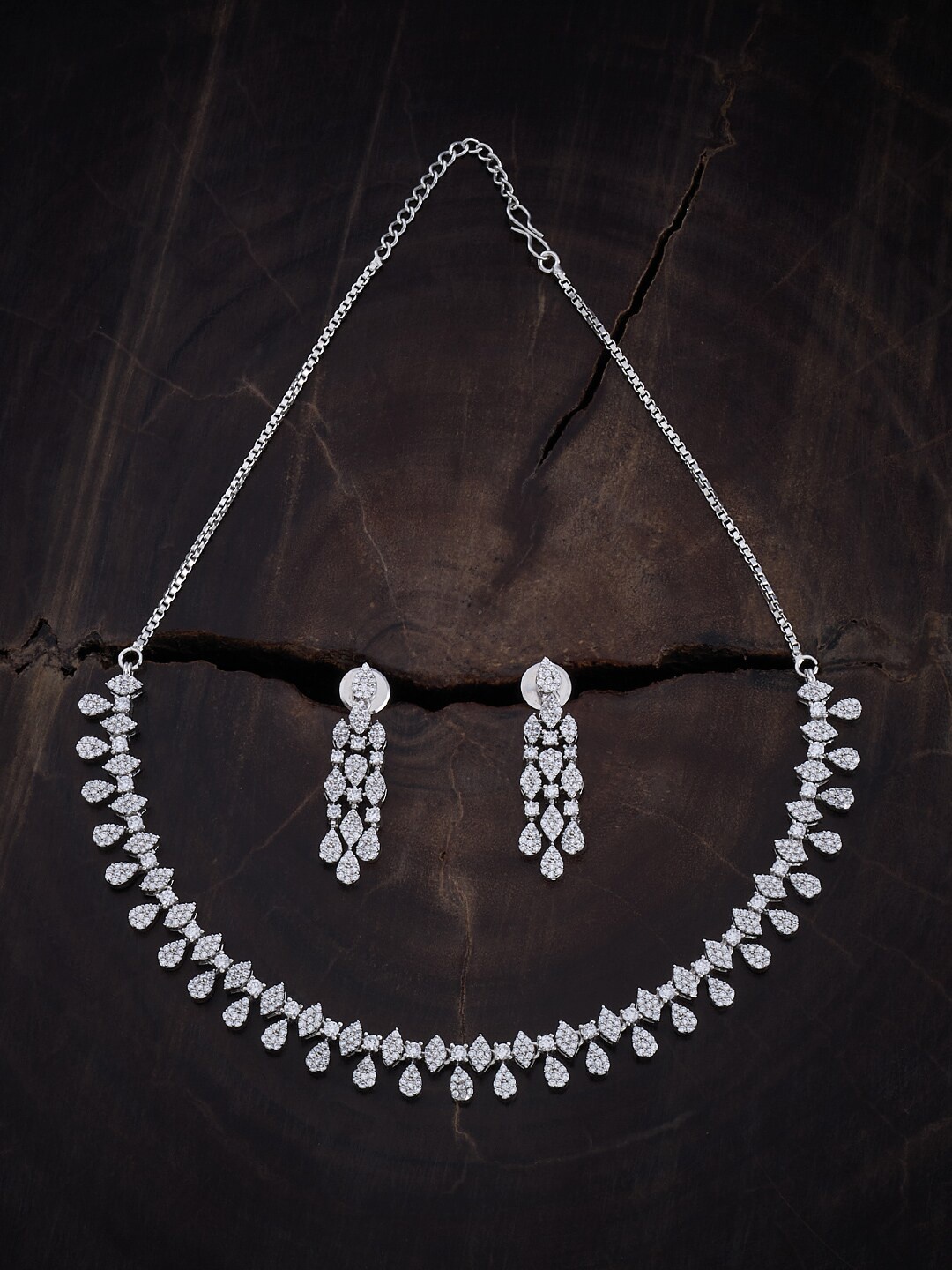 

Kushal's Fashion Rhodium-Plated White Cubic Zirconia Studded Jewellery Set, Silver